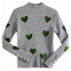 Women's Gray Ribbed Turtleneck Sweater with Green Leaf-Heart Print