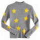 Women's Gray Ribbed Turtleneck Sweater with Yellow Star Print