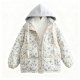 Women's Dainty Blue Floral Print Contrast Hood Puffer Jacket