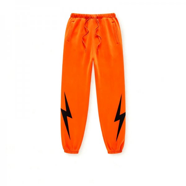 Women's Orange Sweatpants with Black Lightning Print