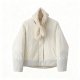 Women's Cream Quilted Jacket with Gray Stripe Panel Detail