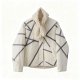 Women's Minimalist Geometric Line Print Cream Quilted Jacket